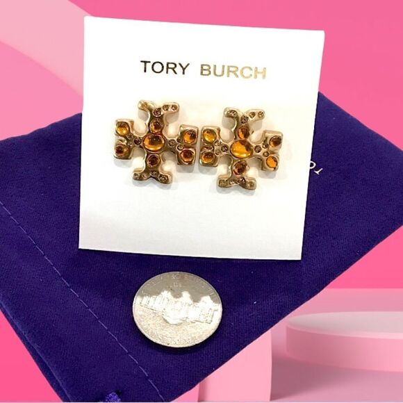 TORY BURCH ROXANNE STUD GOLD TONE VINTAGE EARRINGS - Picture 3 of 4
